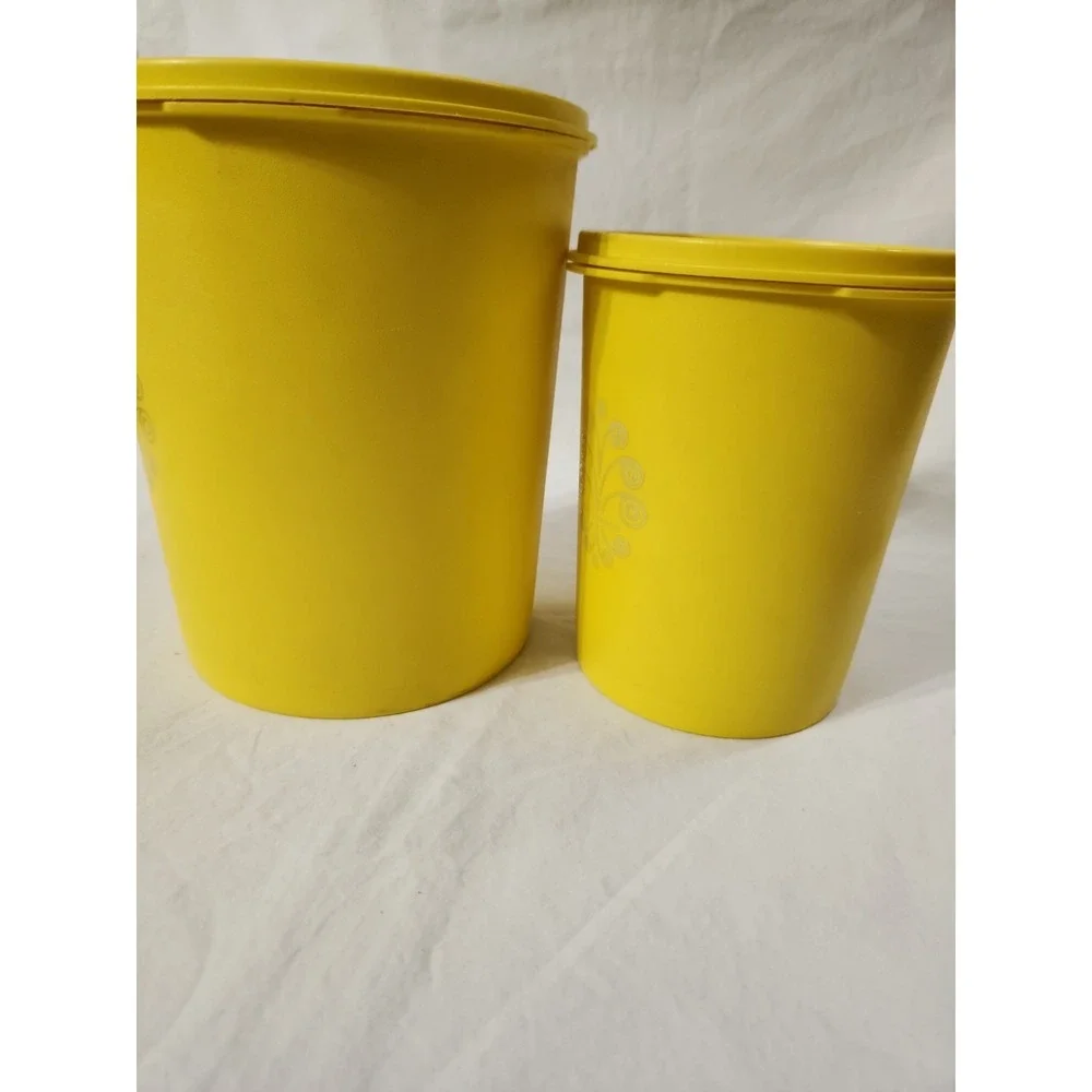 Vintage Yellow Tupperware Canisters Set Of Two 7